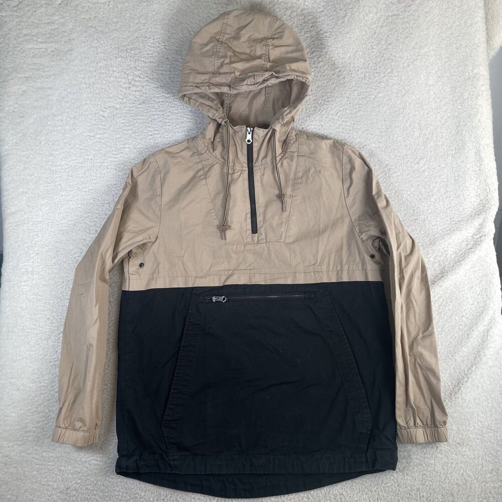 Dravus Pullover Jacket Mens Small Black Beige 1/4 Zip Hooded Colorblock